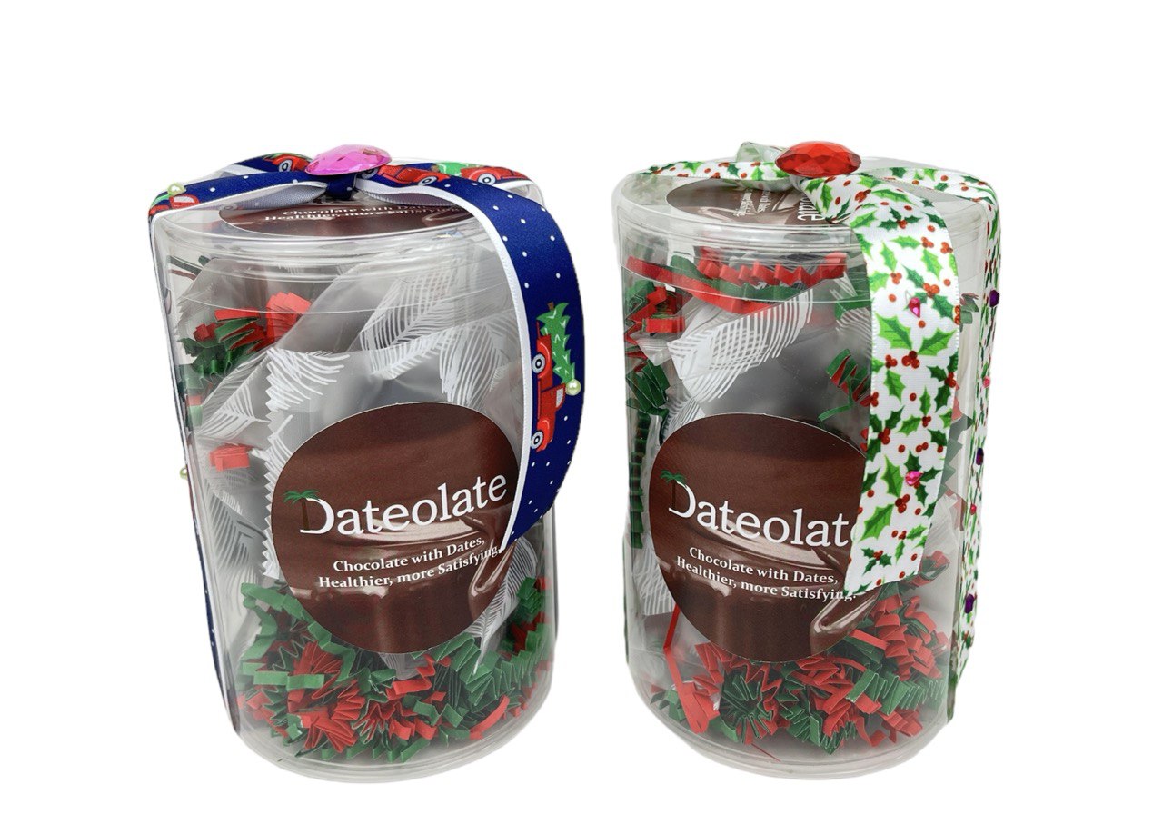 2 Pack Christmas Wrapped Dark Chocolate Dates , 2*15pc. Low Calorie, Gluten Free, Natural Filling, No Sugar Rush, Kosher