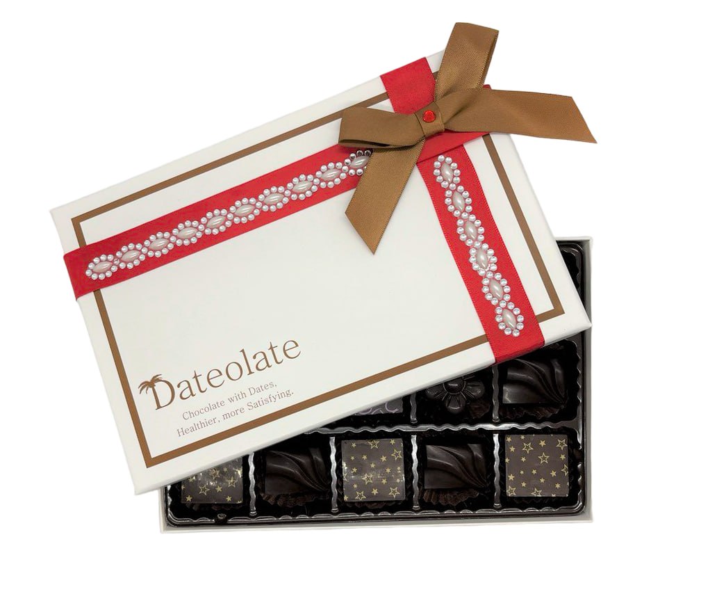 Mother's Day Dateolate Box 15 Pc - Low Calorie, Gluten Free, All Natural Filling , No Sugar Rush