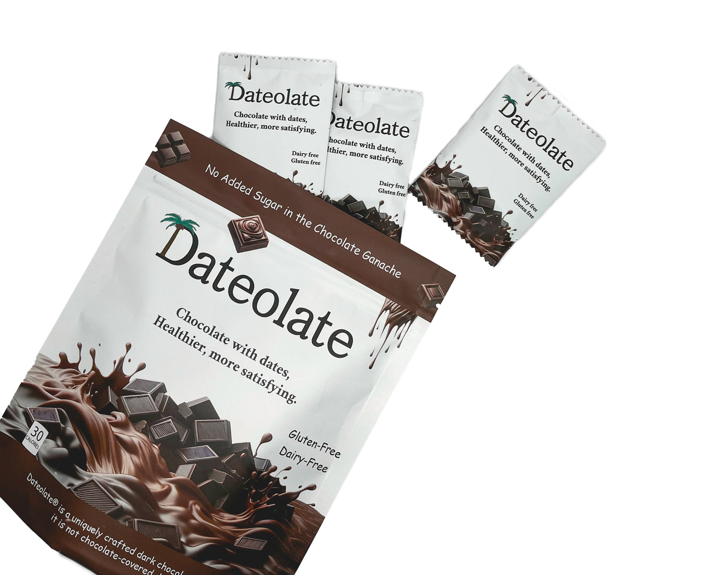 3-Pouch Bag of Dateolate – A Premium Chocolate Experience - All Natural filling - Dairy Free, Gluten Free - Koher