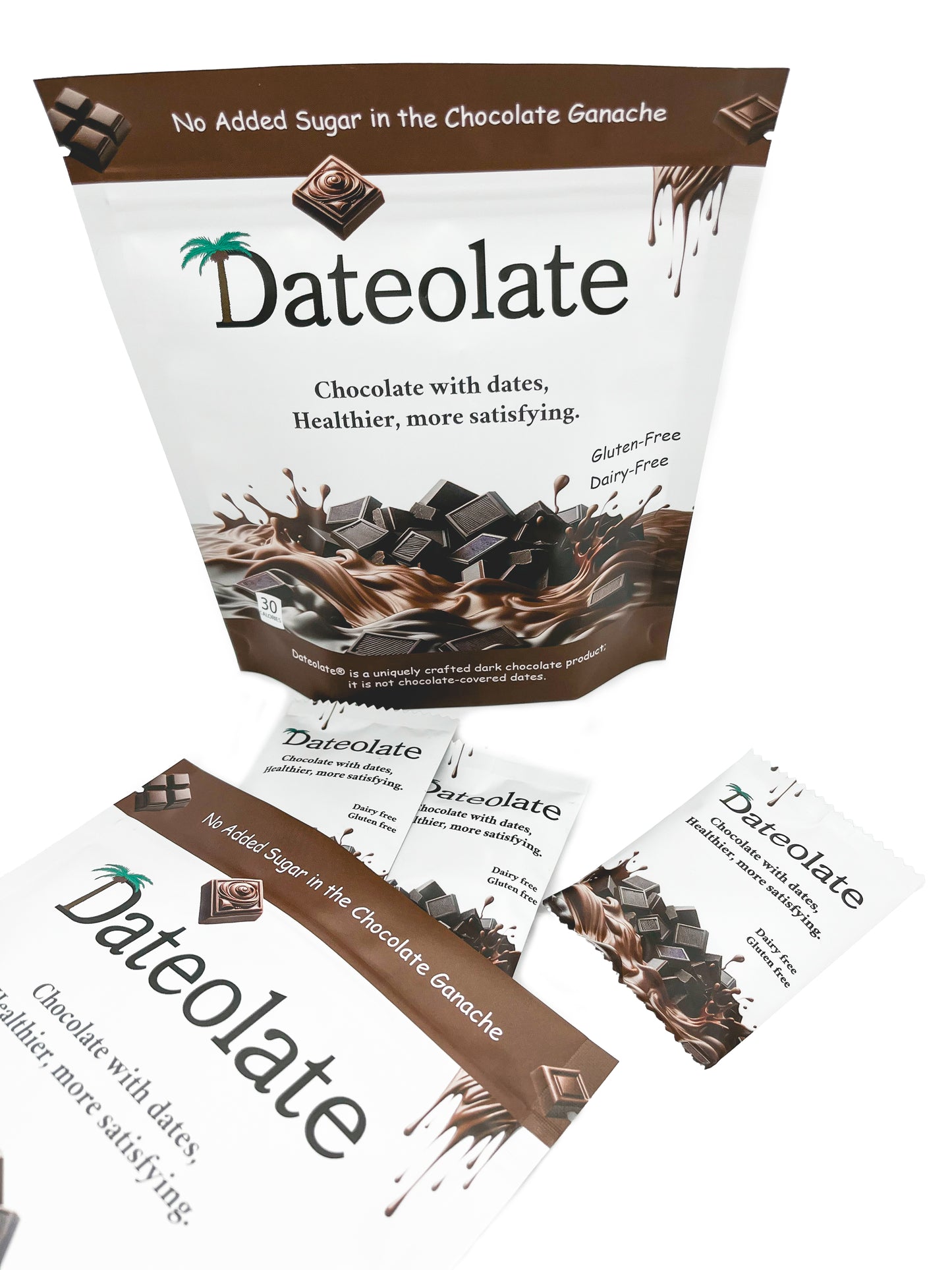 3-Pouch Bag of Dateolate – A Premium Chocolate Experience - All Natural filling - Dairy Free, Gluten Free - Koher