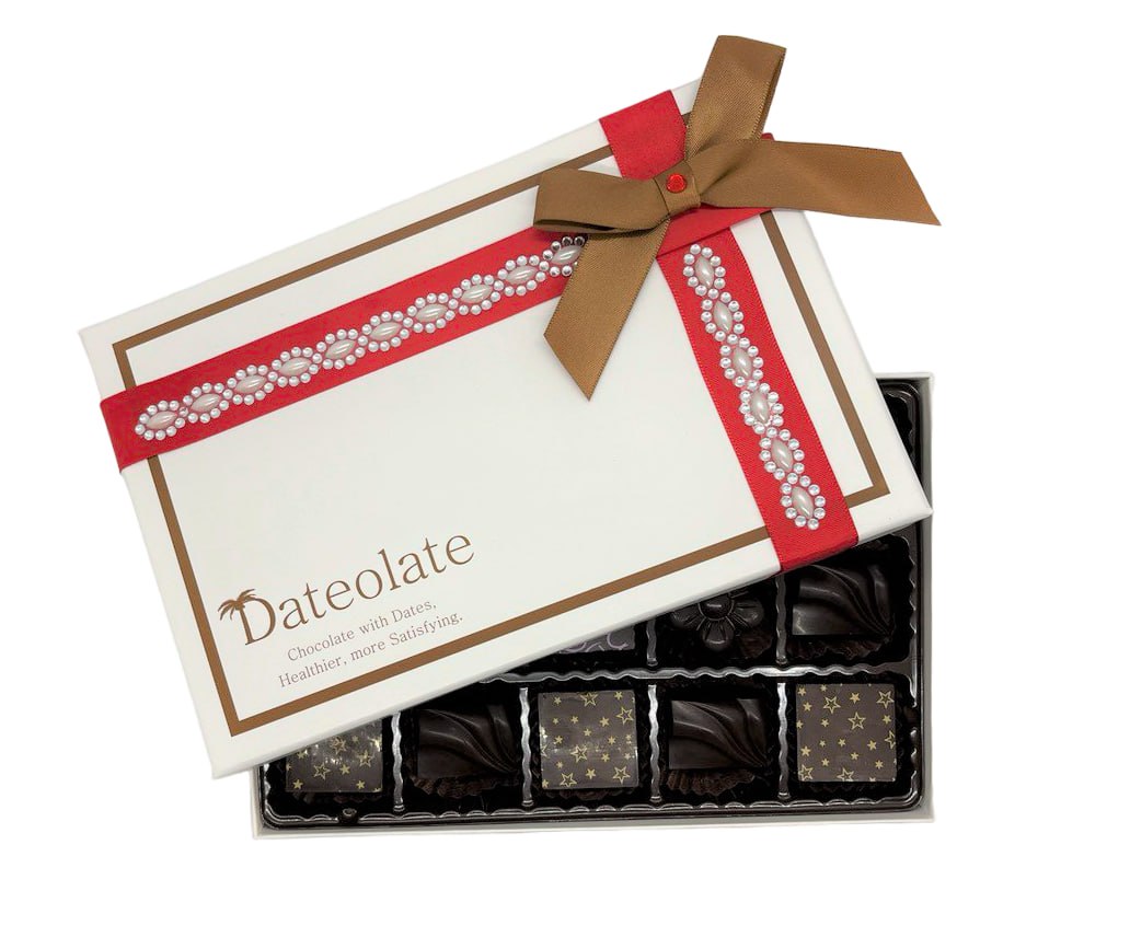 Mother's Day Dateolate Box  15 Pc - Low Calorie, Gluten Free, All Natural Filling , No Sugar Rush